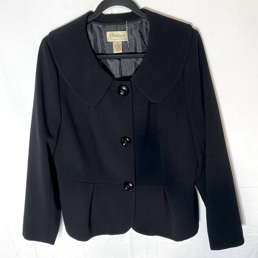 Boutique Essentials Black Button Front Peplum Hem Light Jacket 16